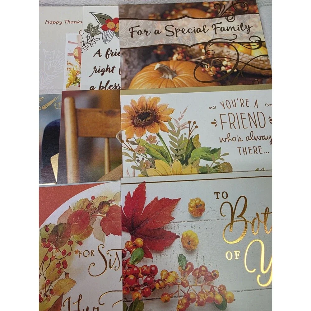 Thanksgiving Day Greeting Cards No Envelopes (30 Cards w/ Greetings Inside)